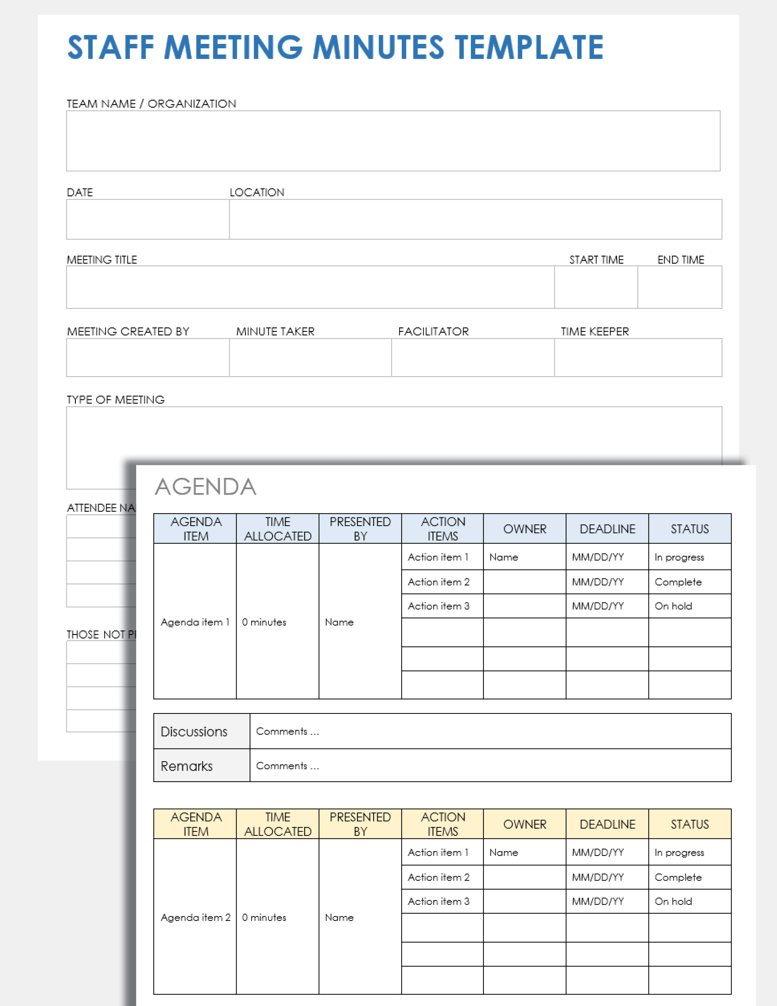 staff meeting agenda template