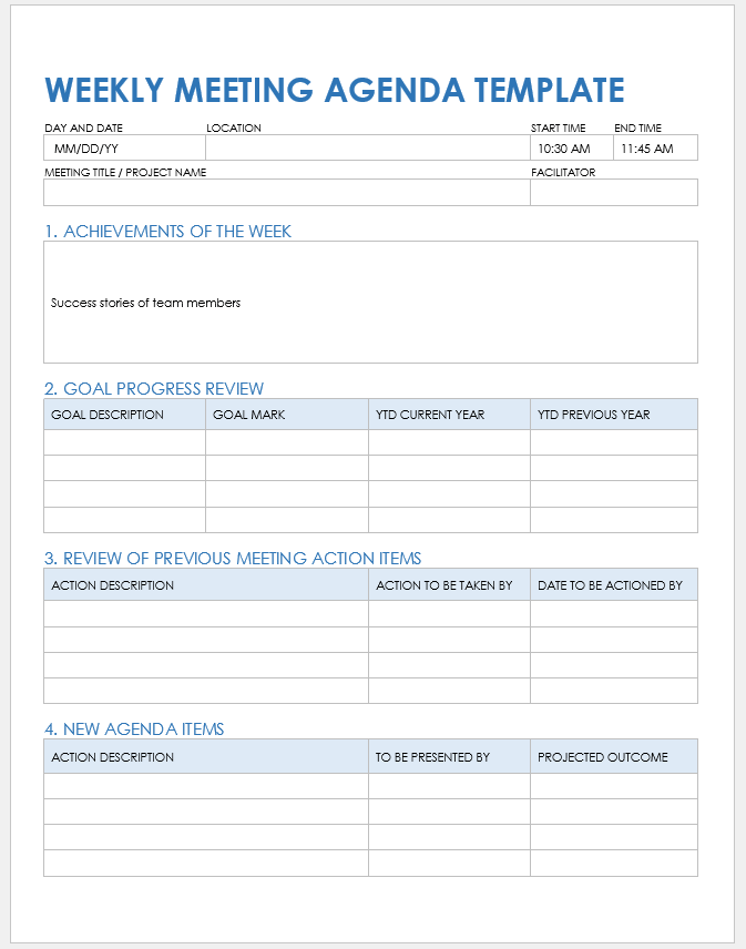 staff meeting agenda template