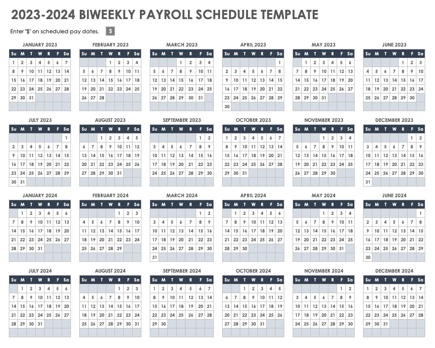 2024 Payroll Calendar Biweekly Template