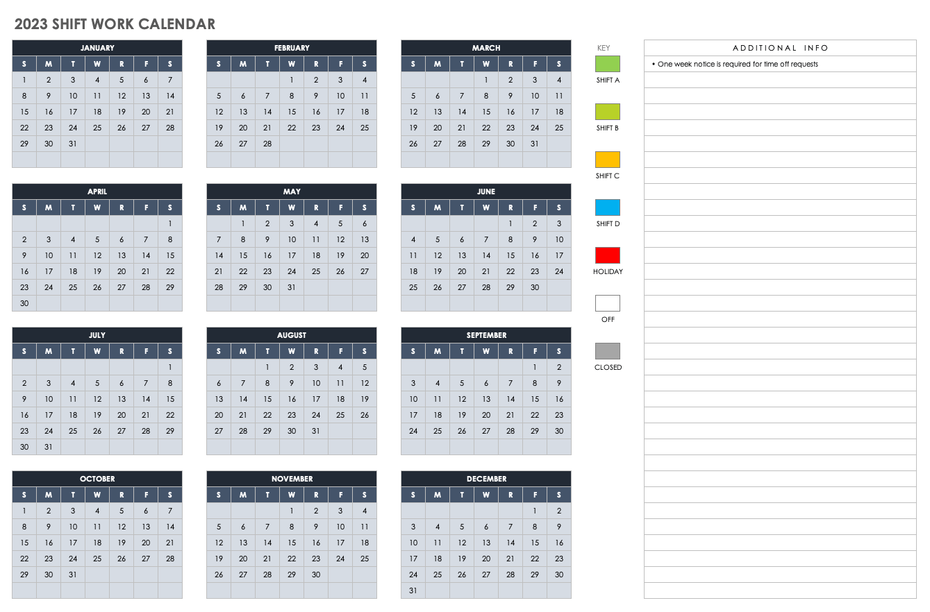 annual calendar template excel