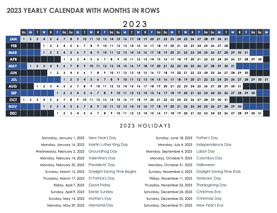 excel year calendar template