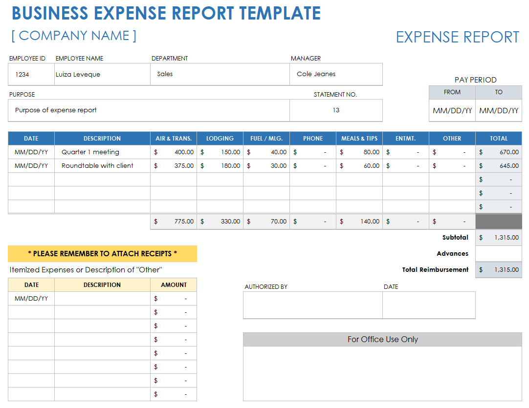 excel templates for business expenses