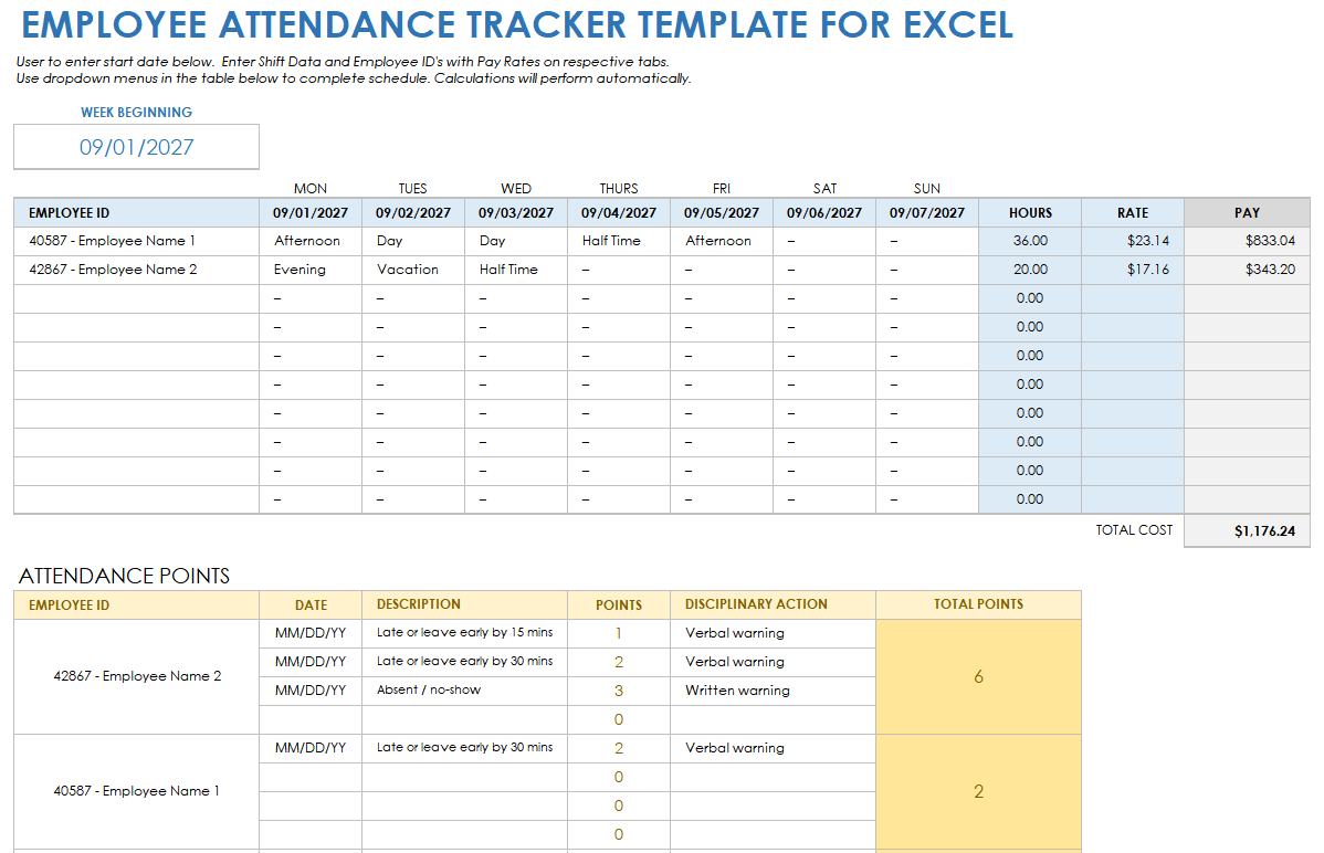attendance sheet excel template