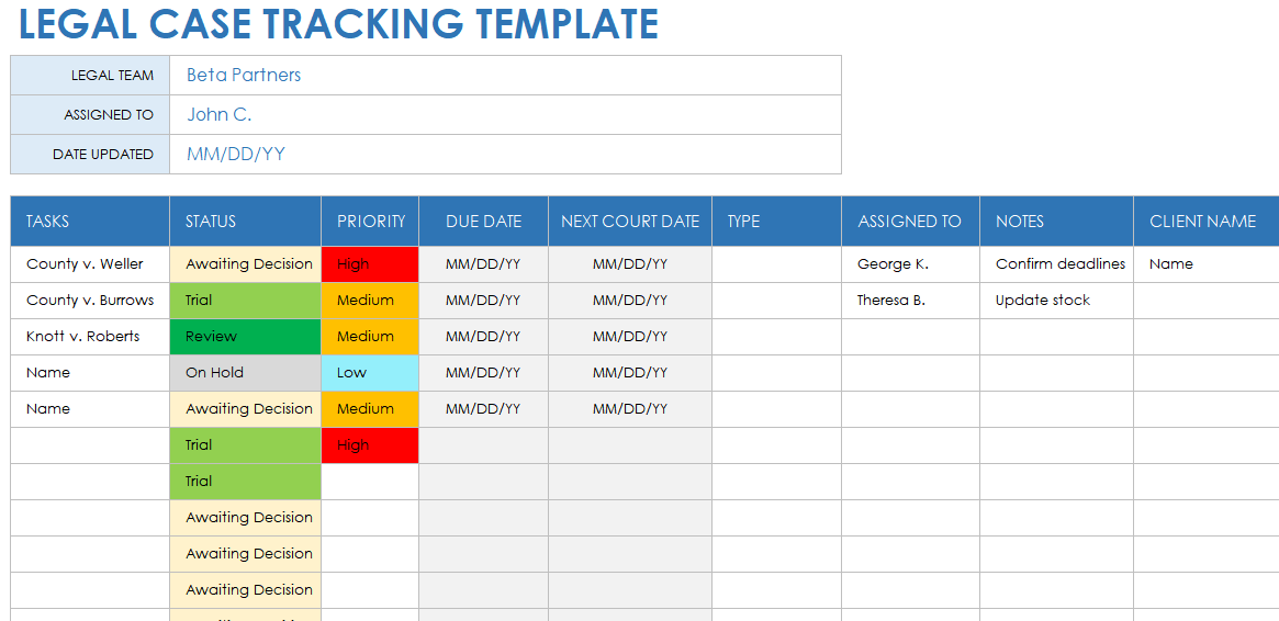 Case Tracker Excel Template