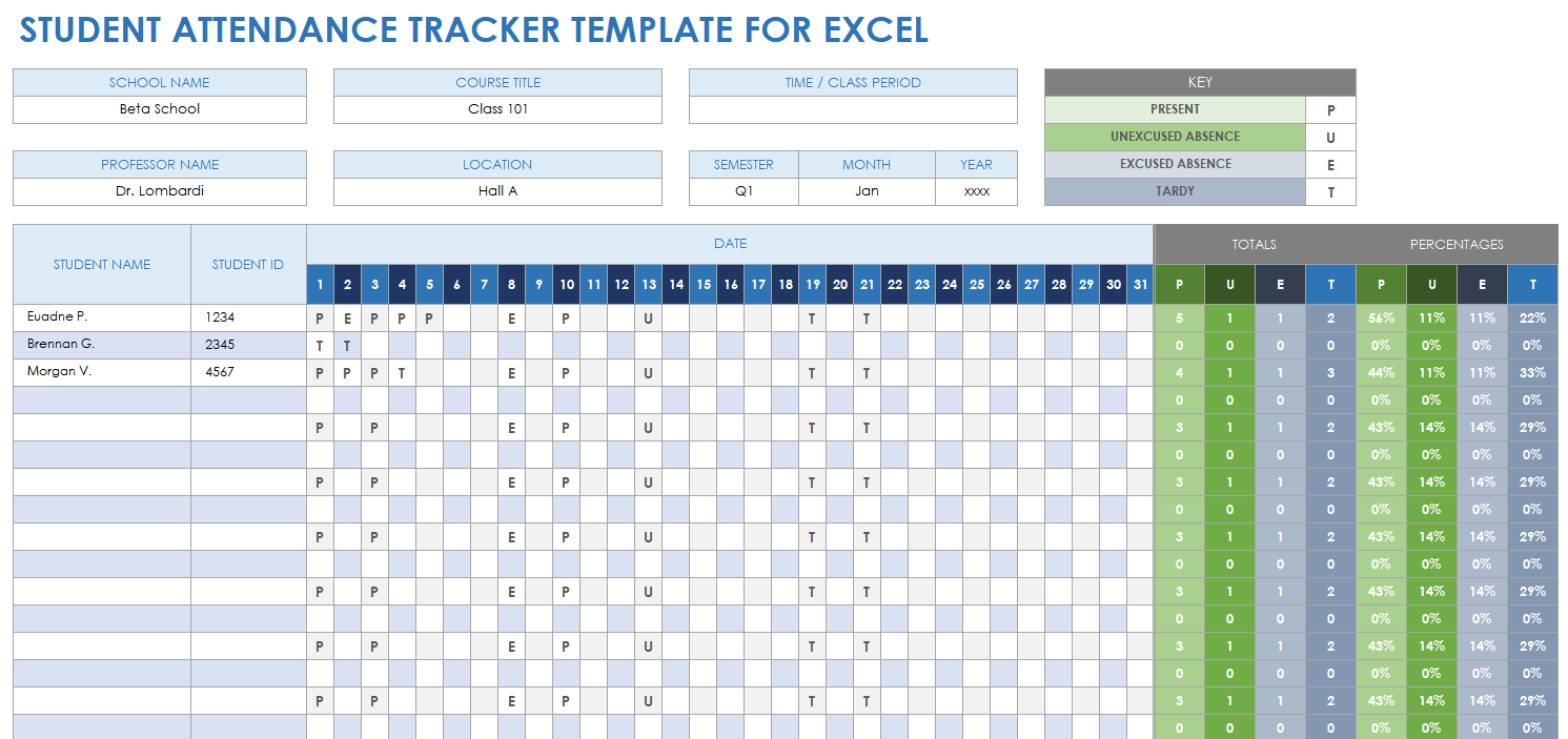 Free Excel Attendance Tracker Sheets & Lists Smartsheet