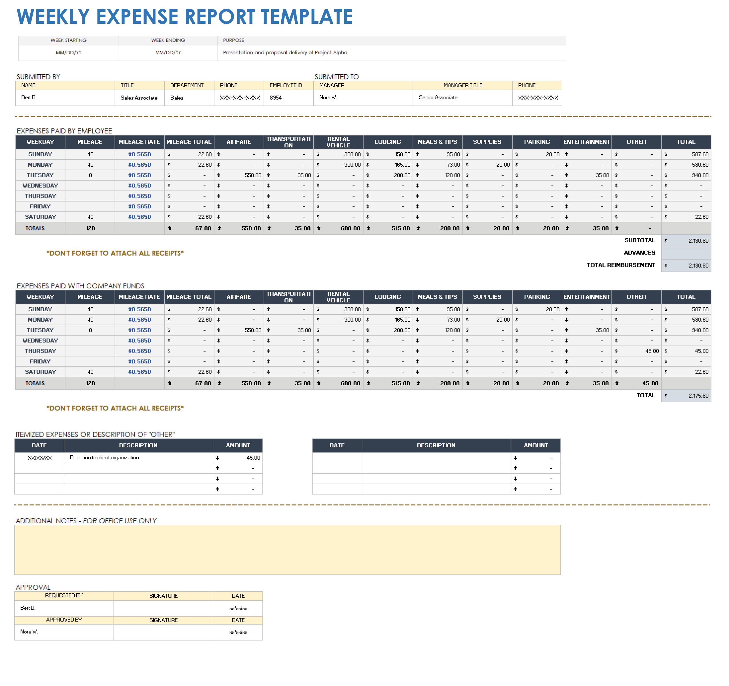 expense and payment spreadsheet for each month