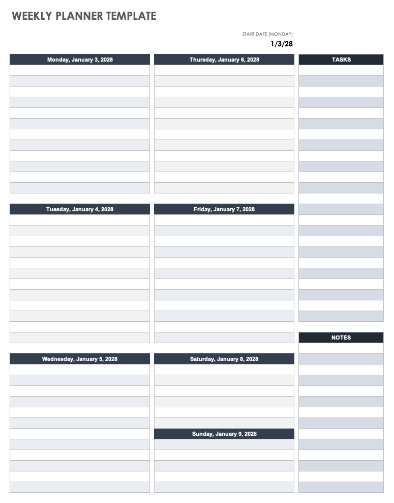 weekly schedule template monday friday