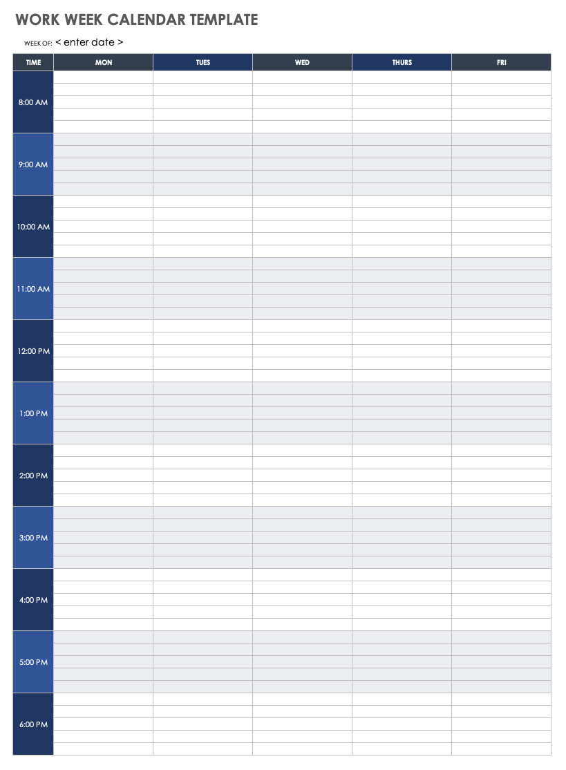 weekly calendar with times slots printable