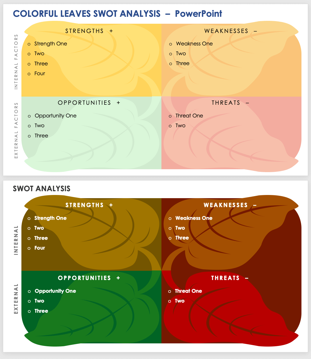 Colorful Leaves SWOT Analysis Template PowerPoint