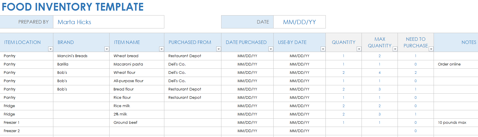 Free Food Inventory Templates Smartsheet