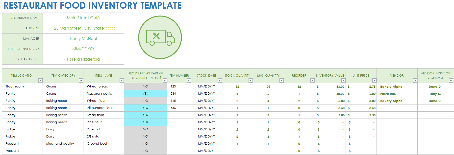 food inventory template excel