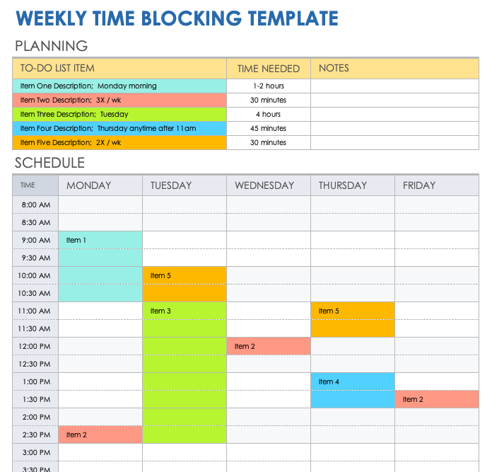 Free Time Blocking Templates Smartsheet