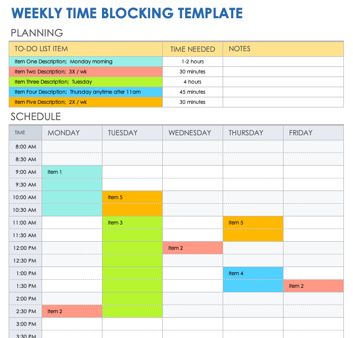 Blocking Chart Template