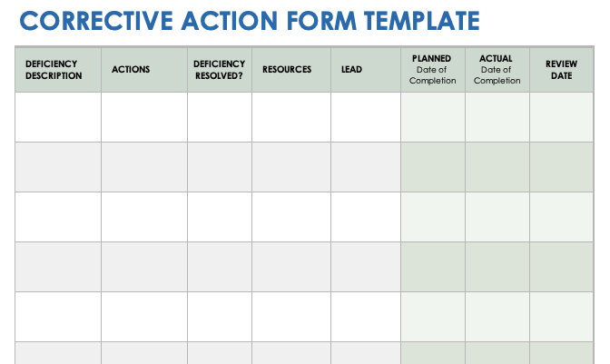 Corrective Action Plan Templates Smartsheet