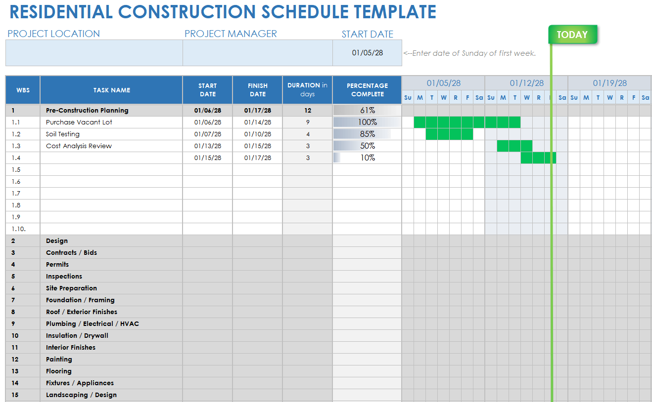 IC Residential Construction Schedule Template 