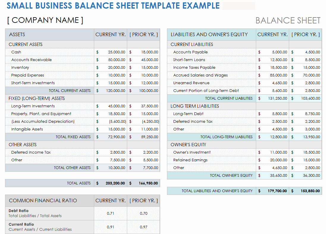 balance sheet of business plan