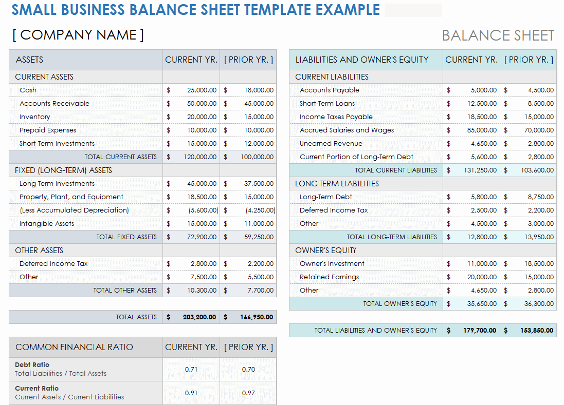 Free Small Business Balance Sheet Templates Smartsheet