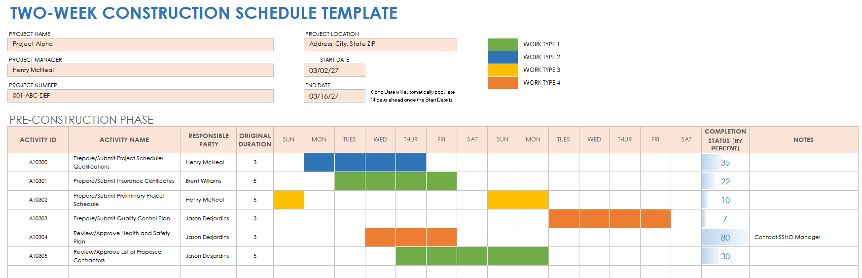 construction project template excel