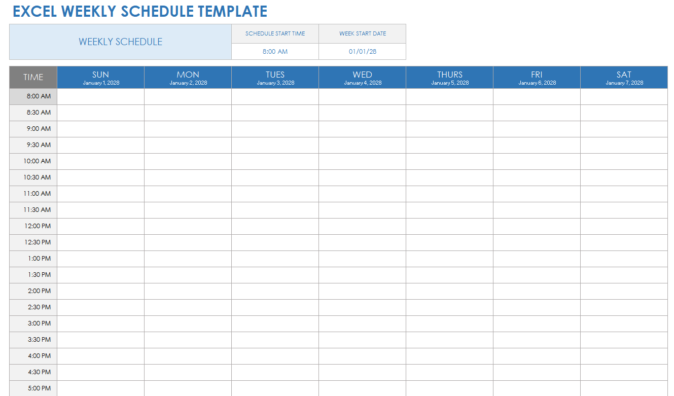 Ms Excel Schedule Template