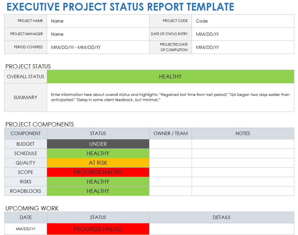 project status report excel template