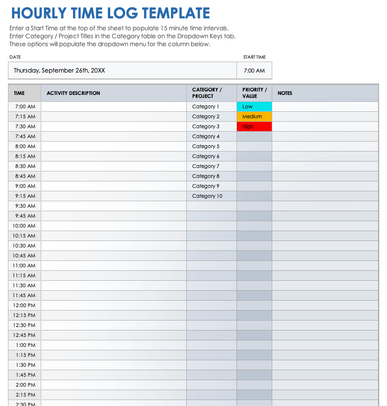 time log template excel