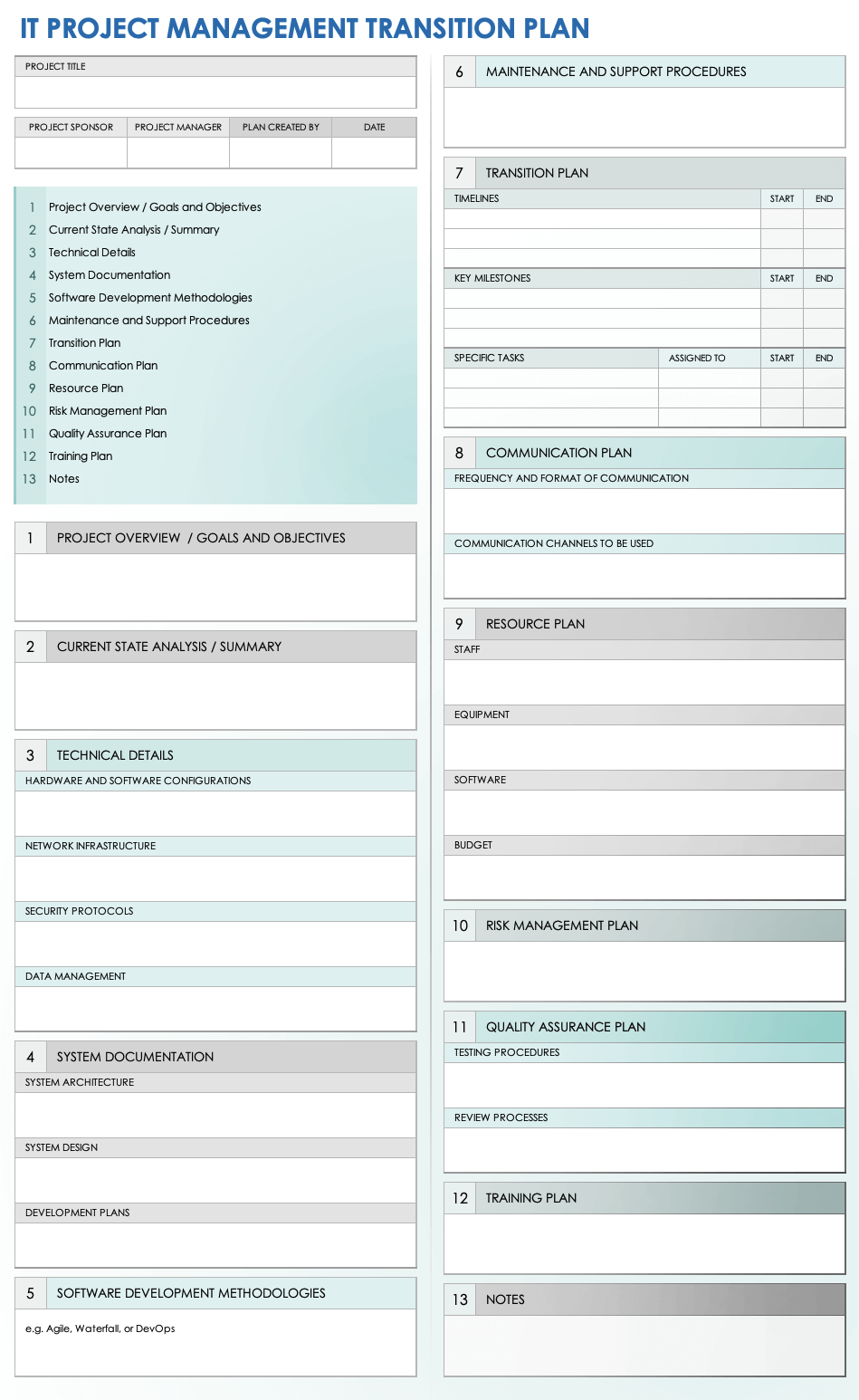 transition plan template excel