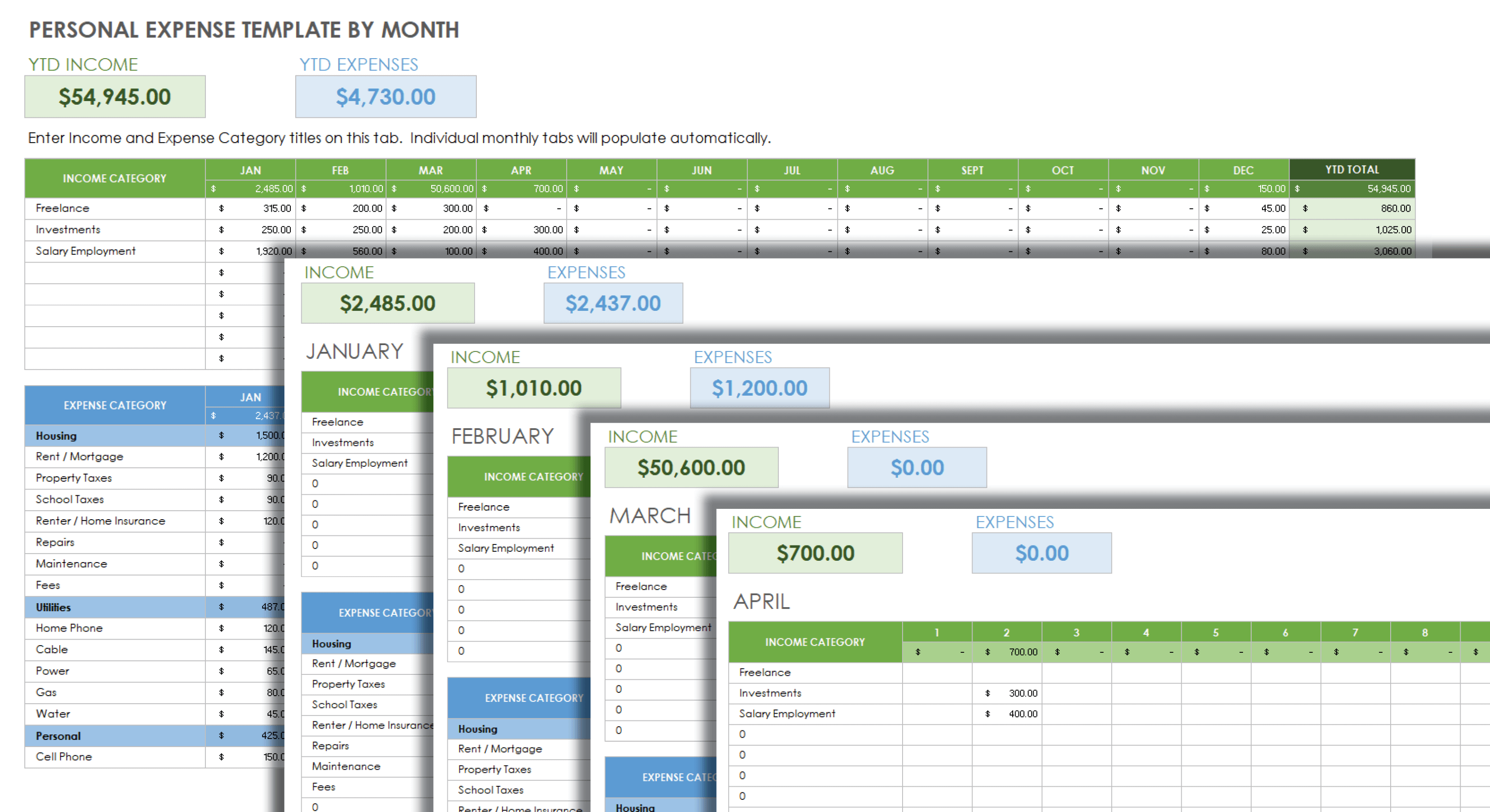 Personal Expense Template by Month