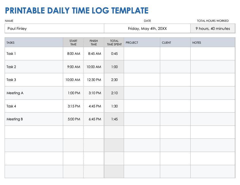 Free Time Log Spreadsheets and Templates Smartsheet