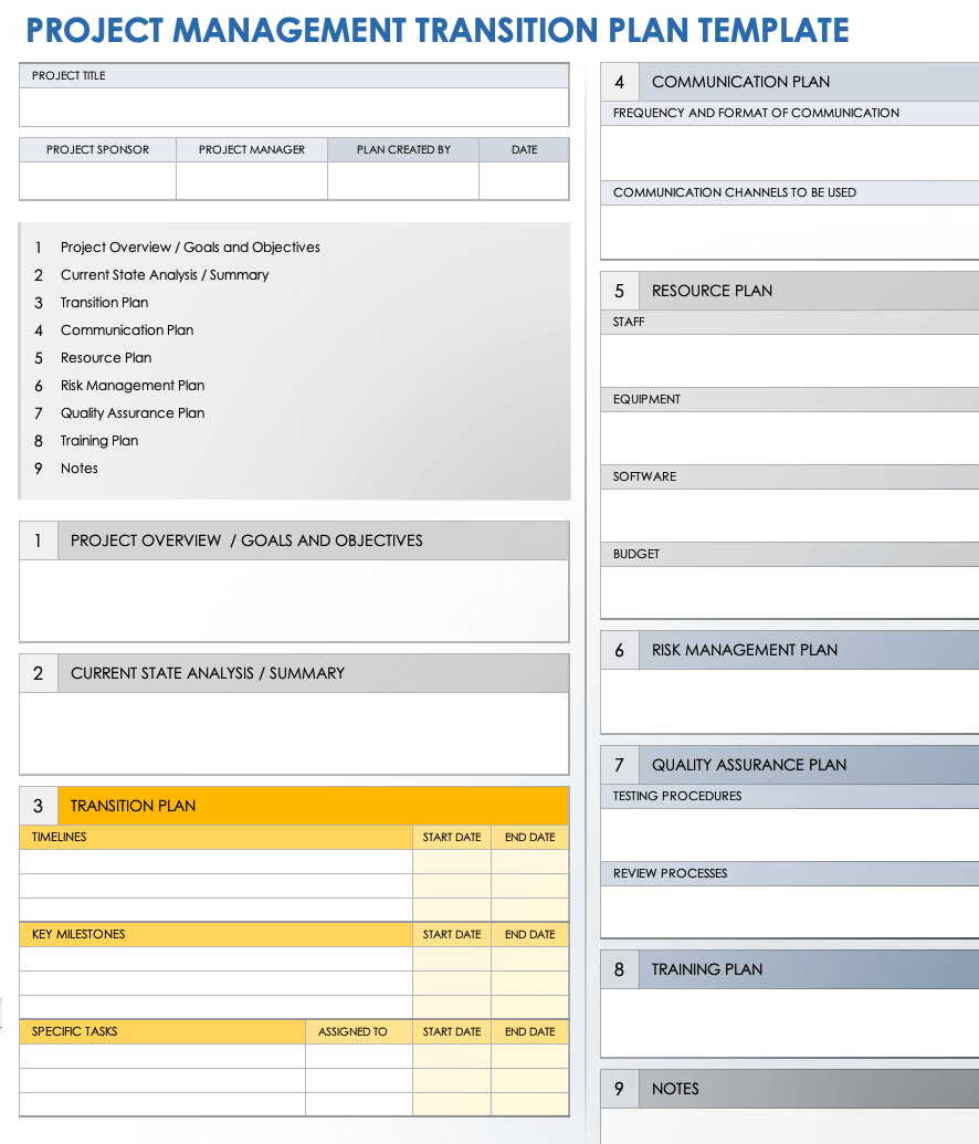 transition plan template excel