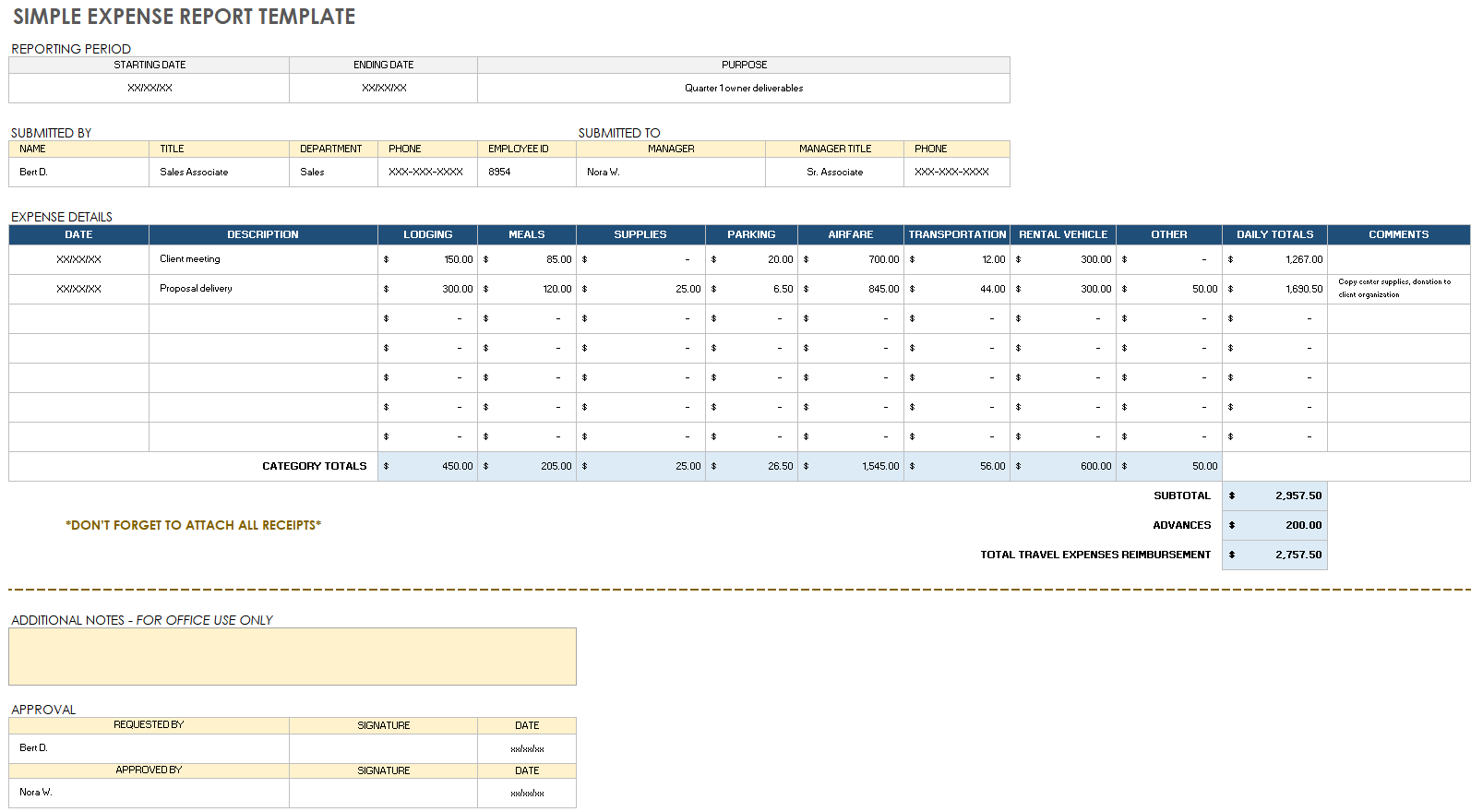 excel templates for business expenses