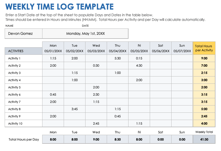 Free Time Log Spreadsheets and Templates Smartsheet