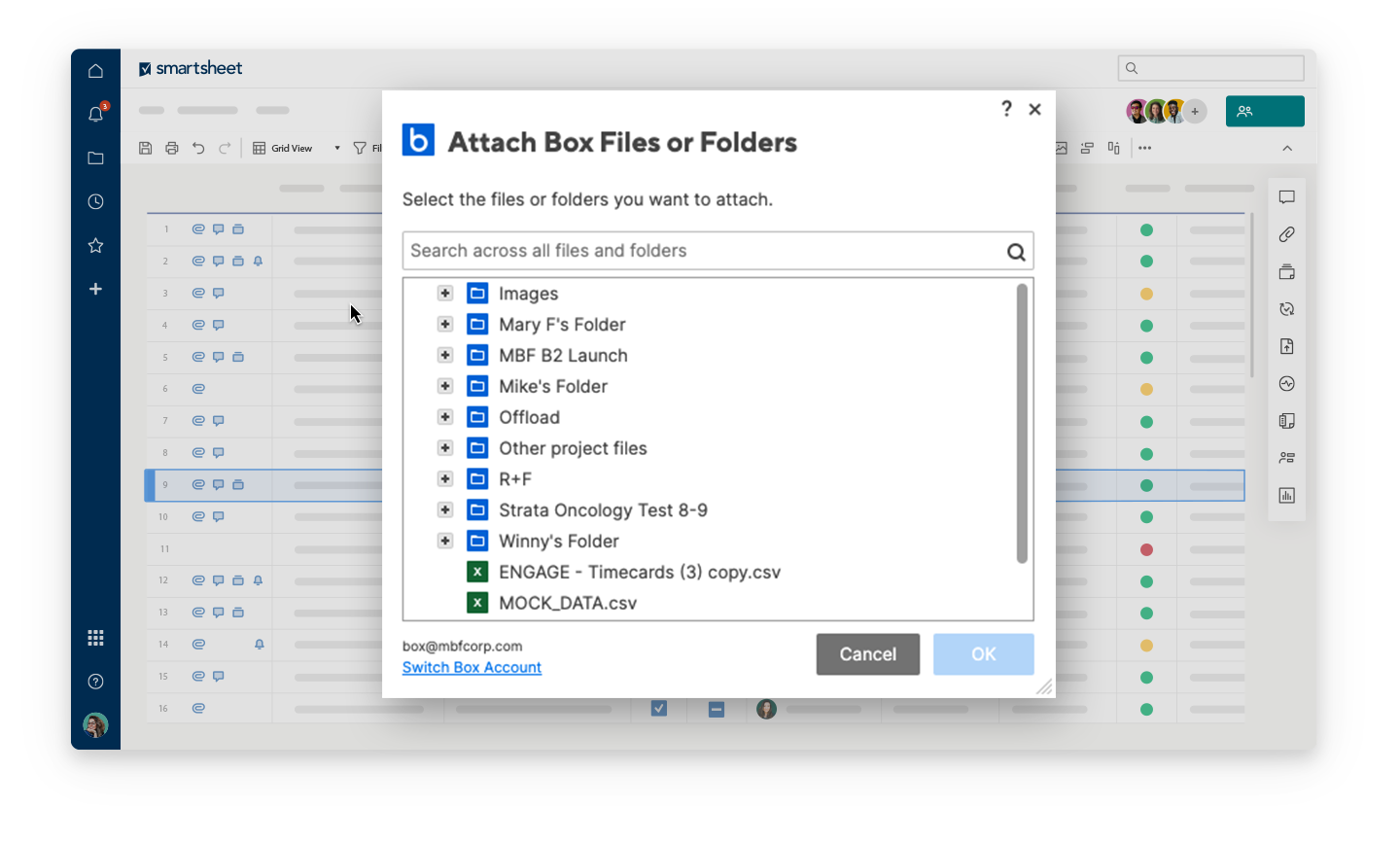 Smartsheet Box Interface