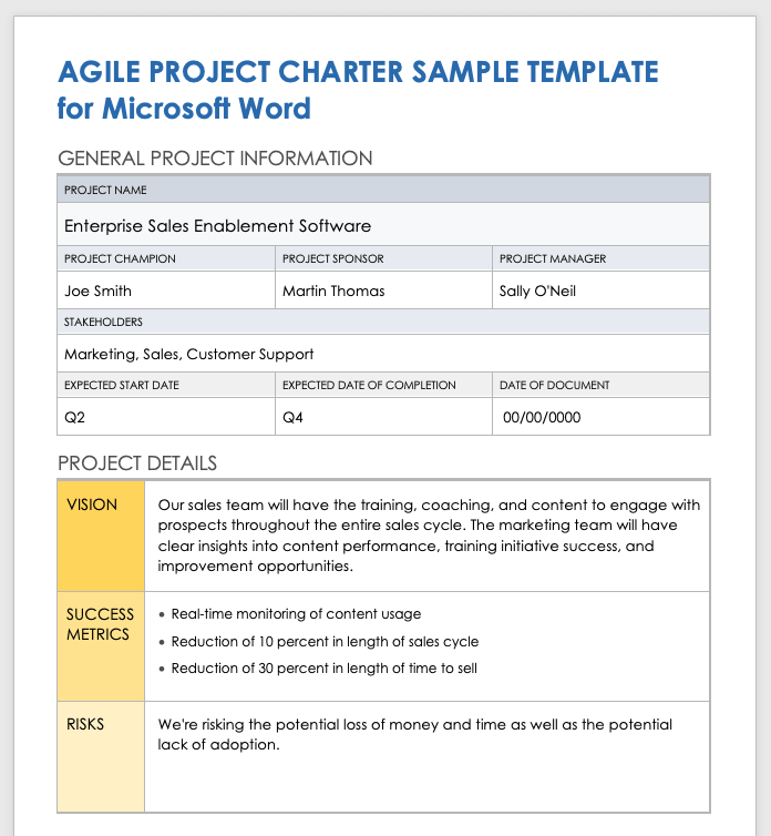 Free Microsoft Word Project Charter Templates Smartsheet