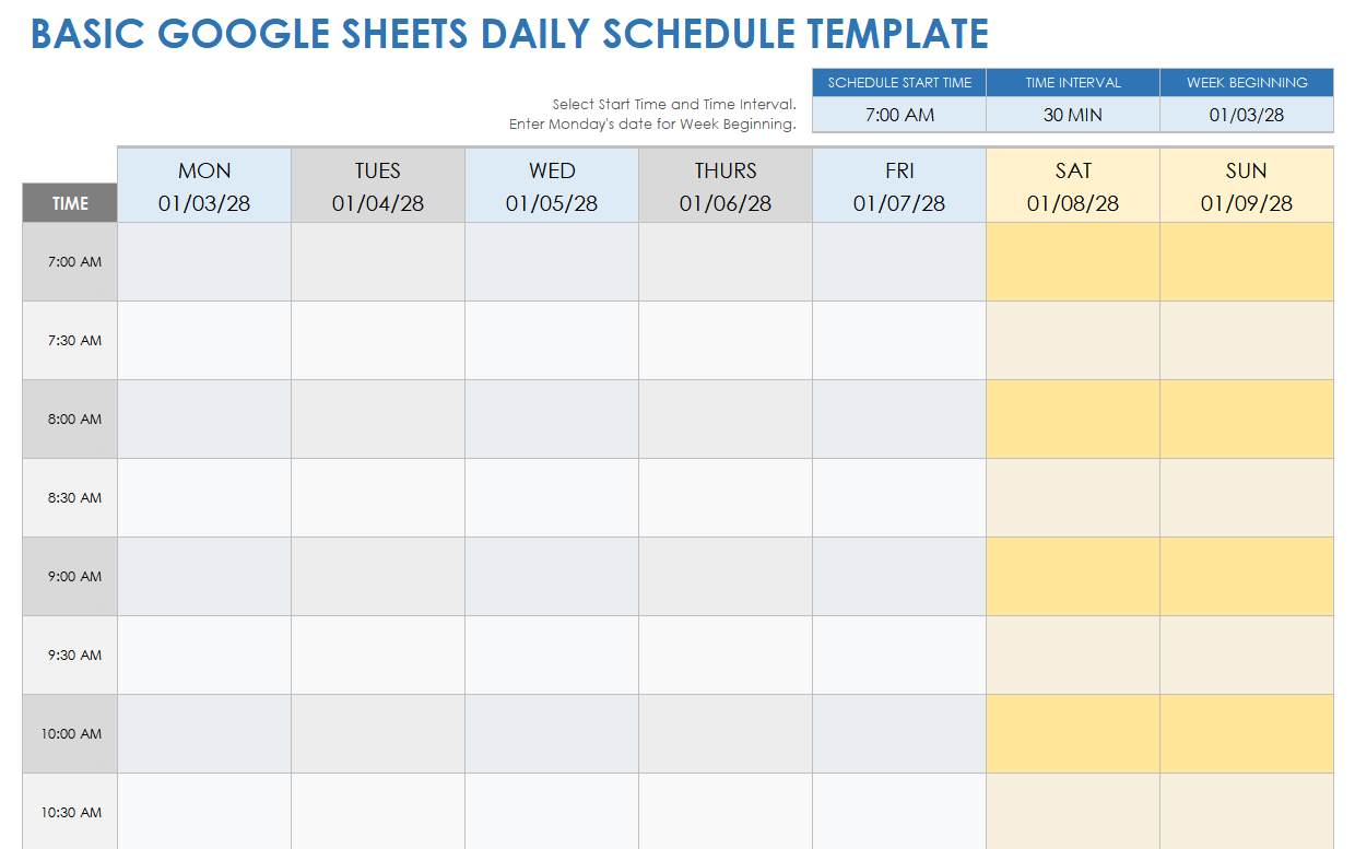 Free Google Sheets Daily Schedule Templates & Planners | Smartsheet