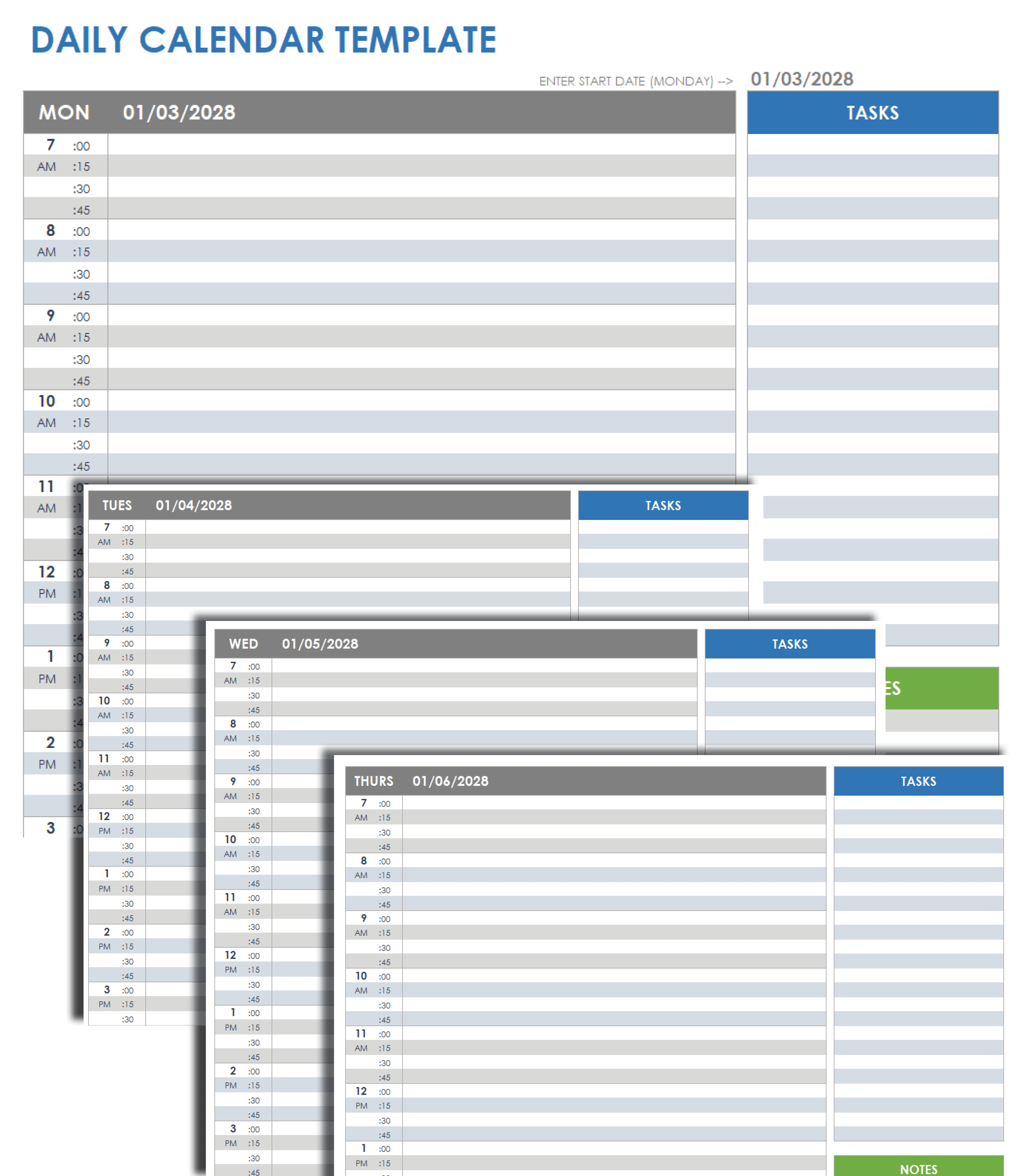 Daily Schedule Template 15 Minute Intervals