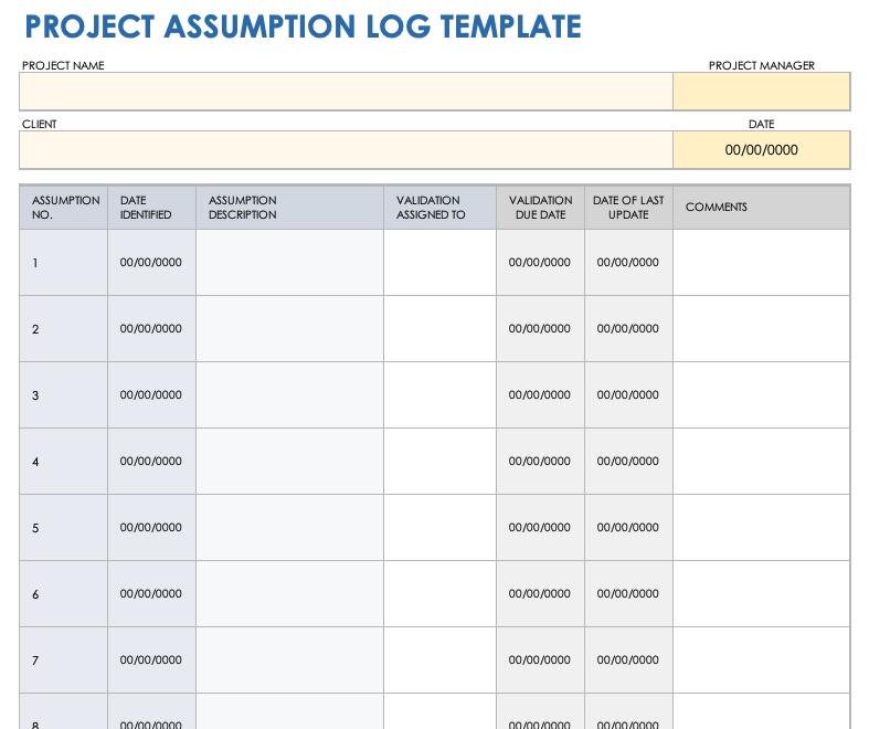 IC Project Assumption Log Template 