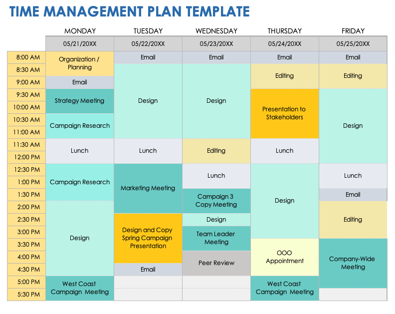 time management chart template