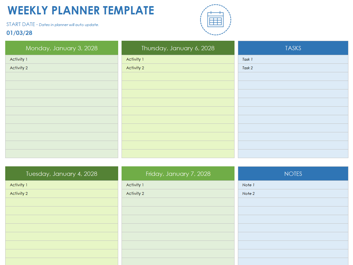 Free Google Sheets Weekly Schedule Templates Smartsheet