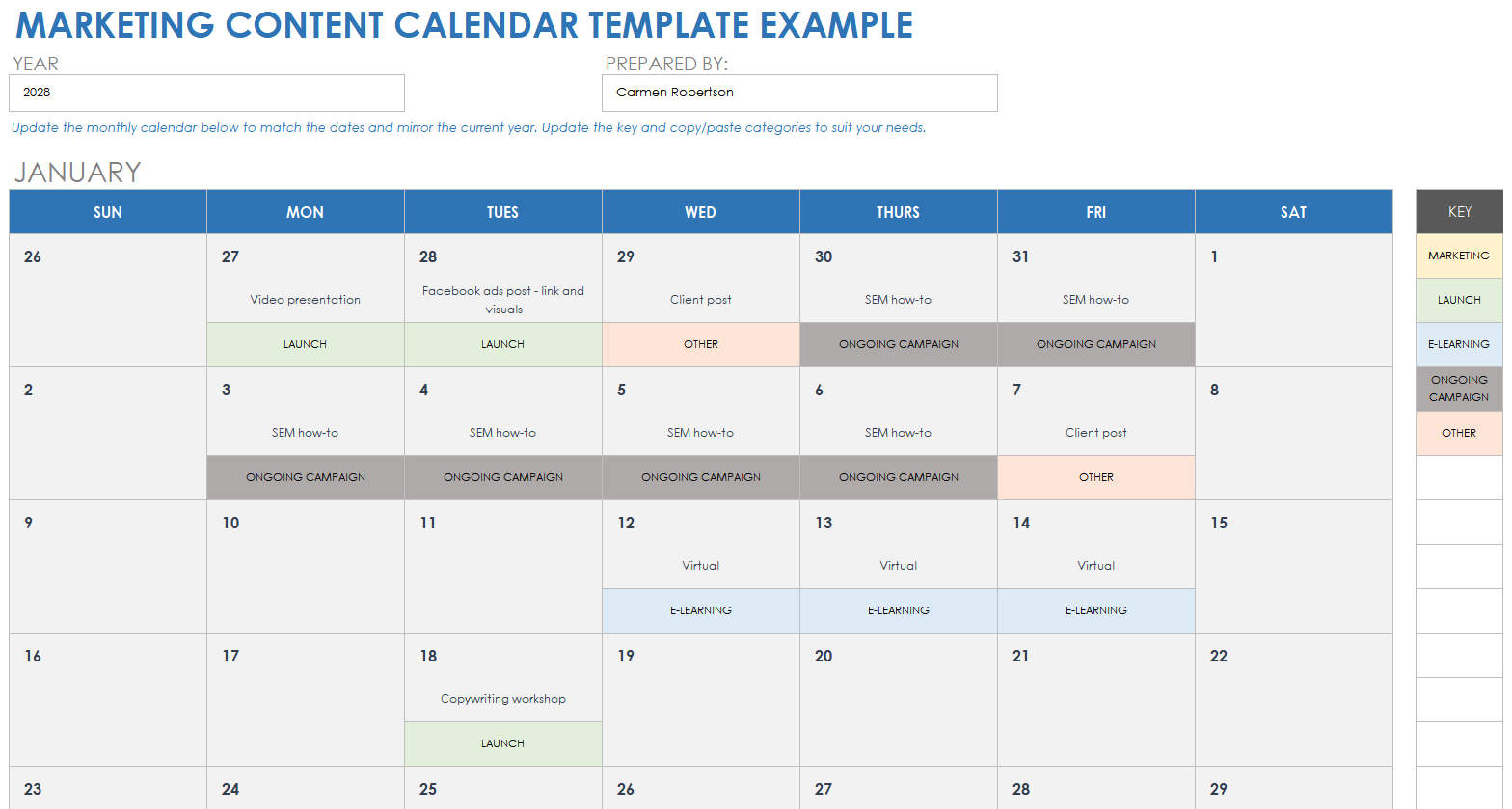 Free Content Calendar Templates And Examples Smartsheet