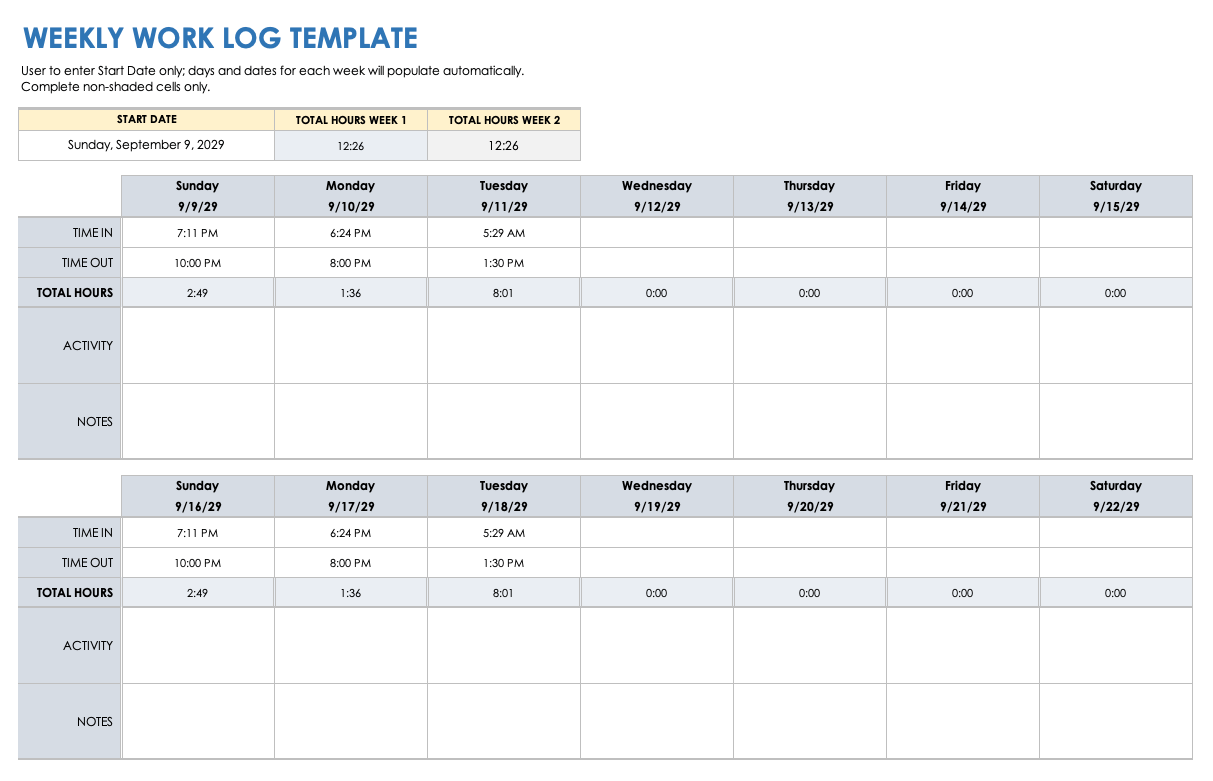 Free Work Log Templates with How-To & Examples | Smartsheet