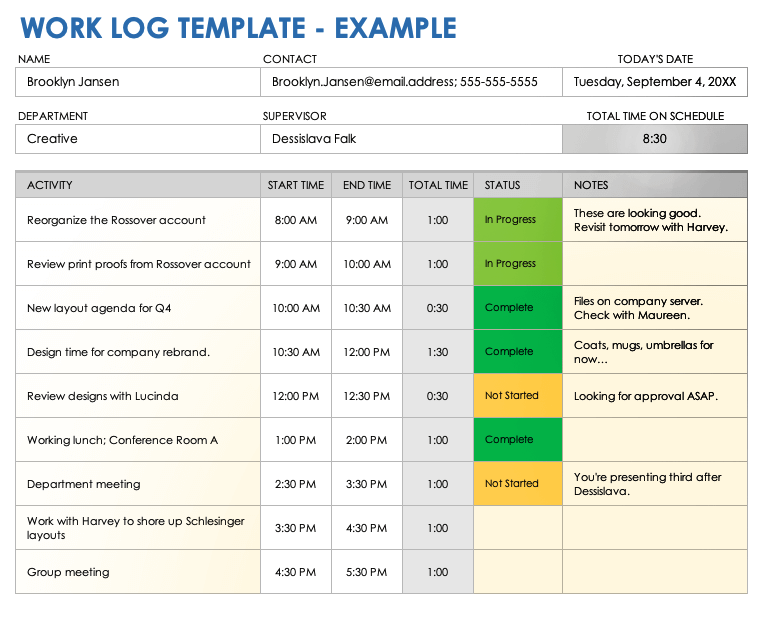 Free Work Log Templates with How To Examples Smartsheet
