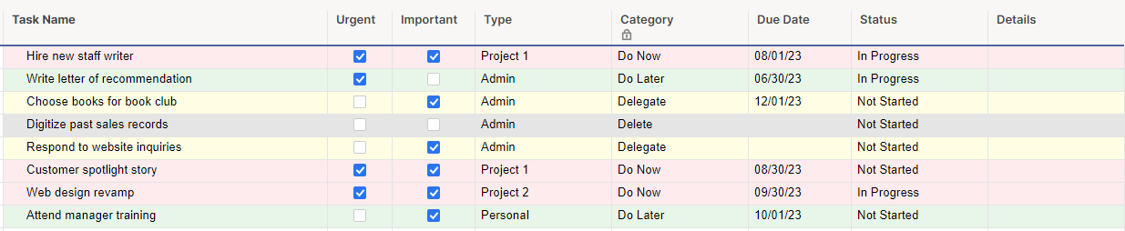 task list sheet