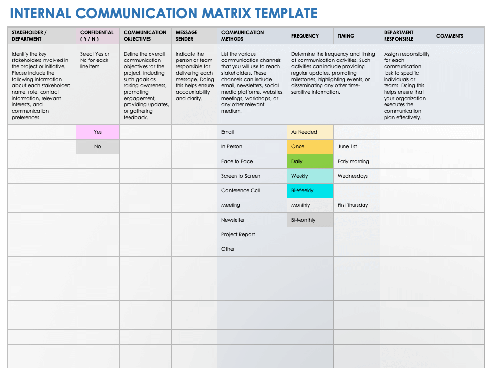 Free Communication Matrix Templates With How-To | Smartsheet