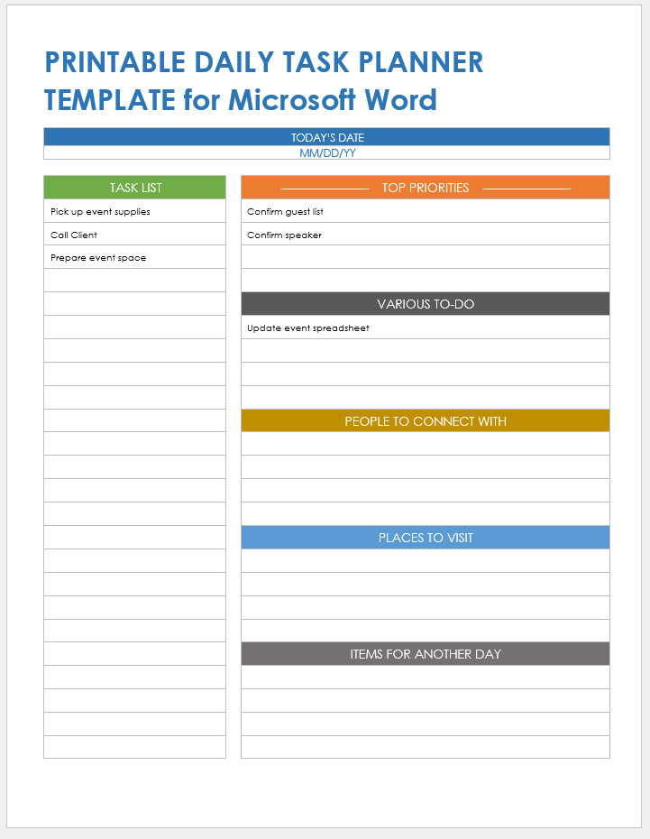 Free Microsoft Word Task List Templates, Planners & Checklists