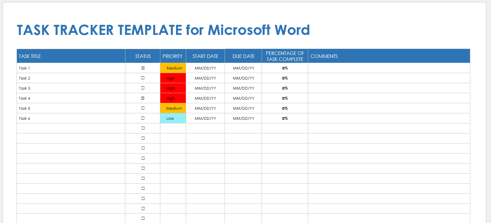 Free Microsoft Word Task List Templates, Planners & Checklists | Smartsheet