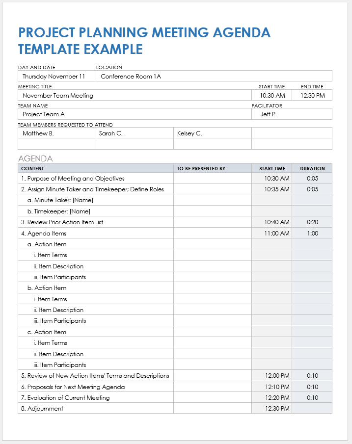 Project Planning Meeting Agenda Example Template