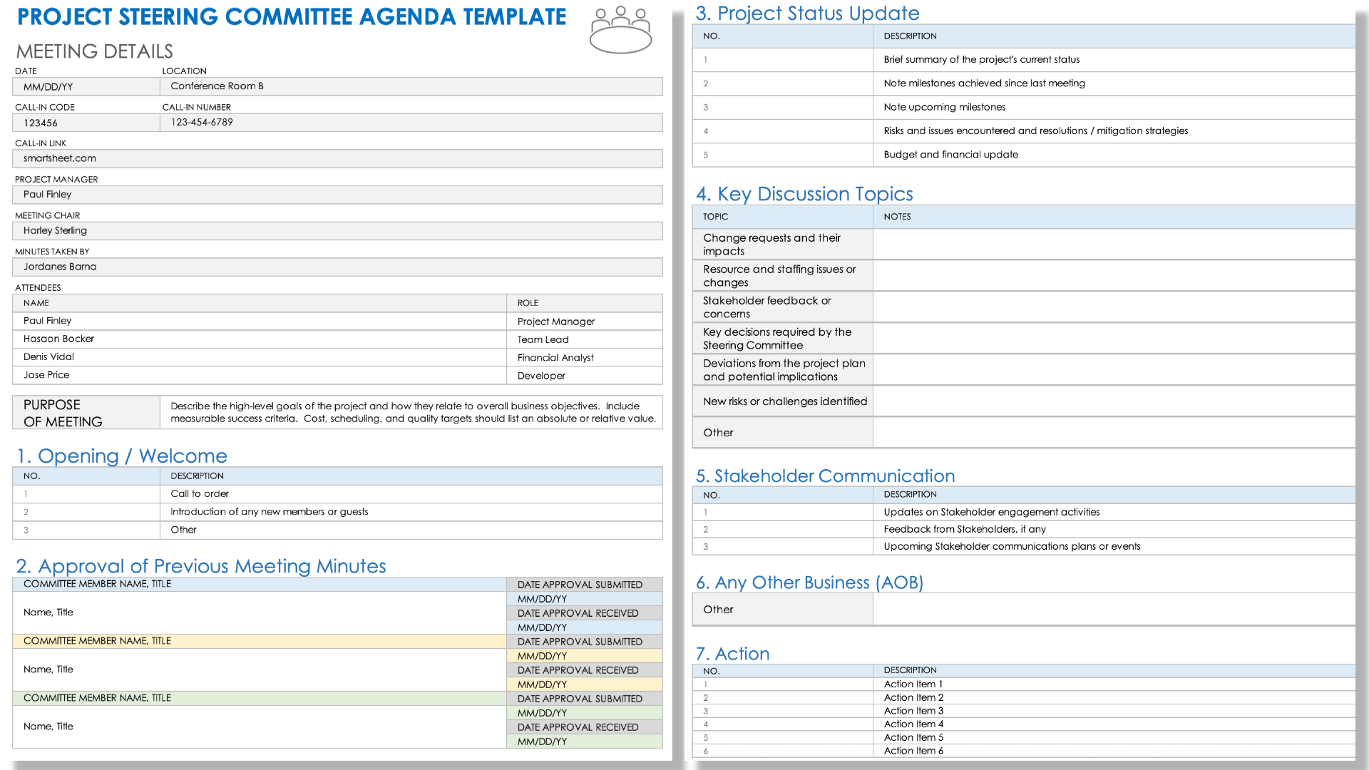 Project Steering Committee Agenda Template