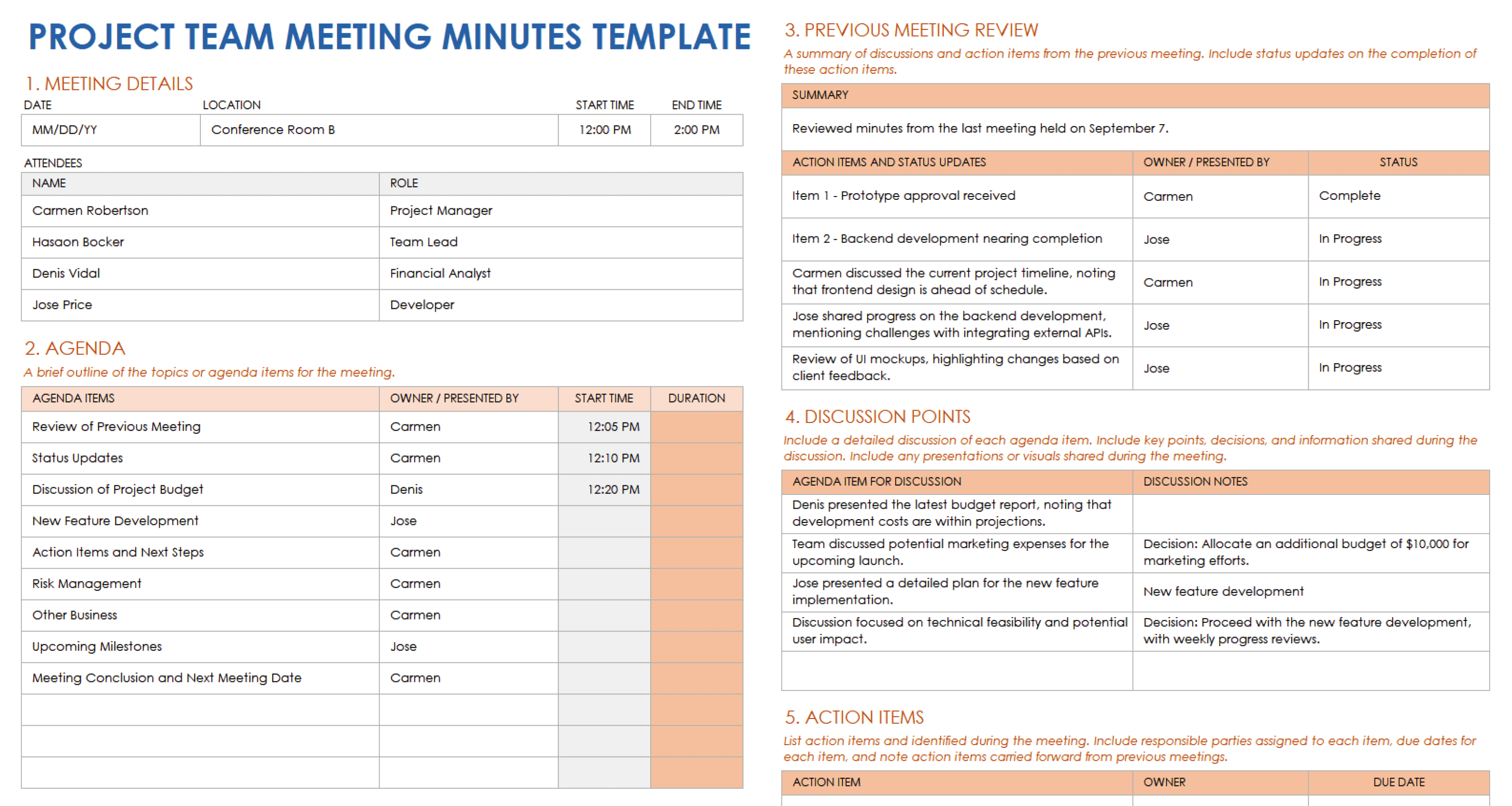 meeting minute template excel