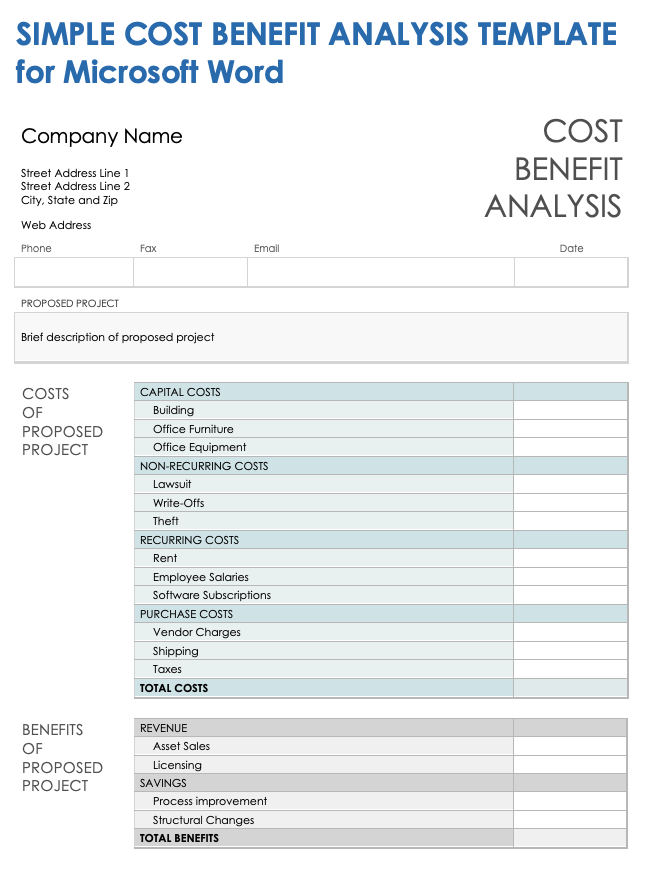 Free Cost Benefit Analysis Templates With How To