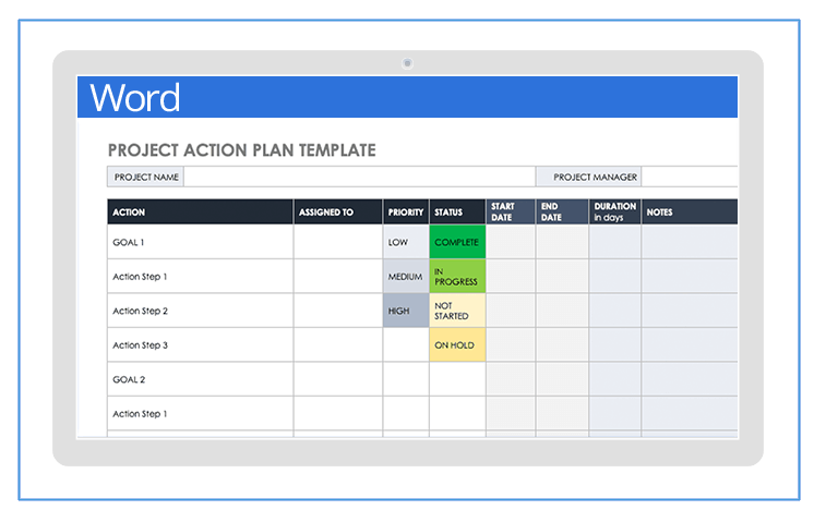 action plan templates excel